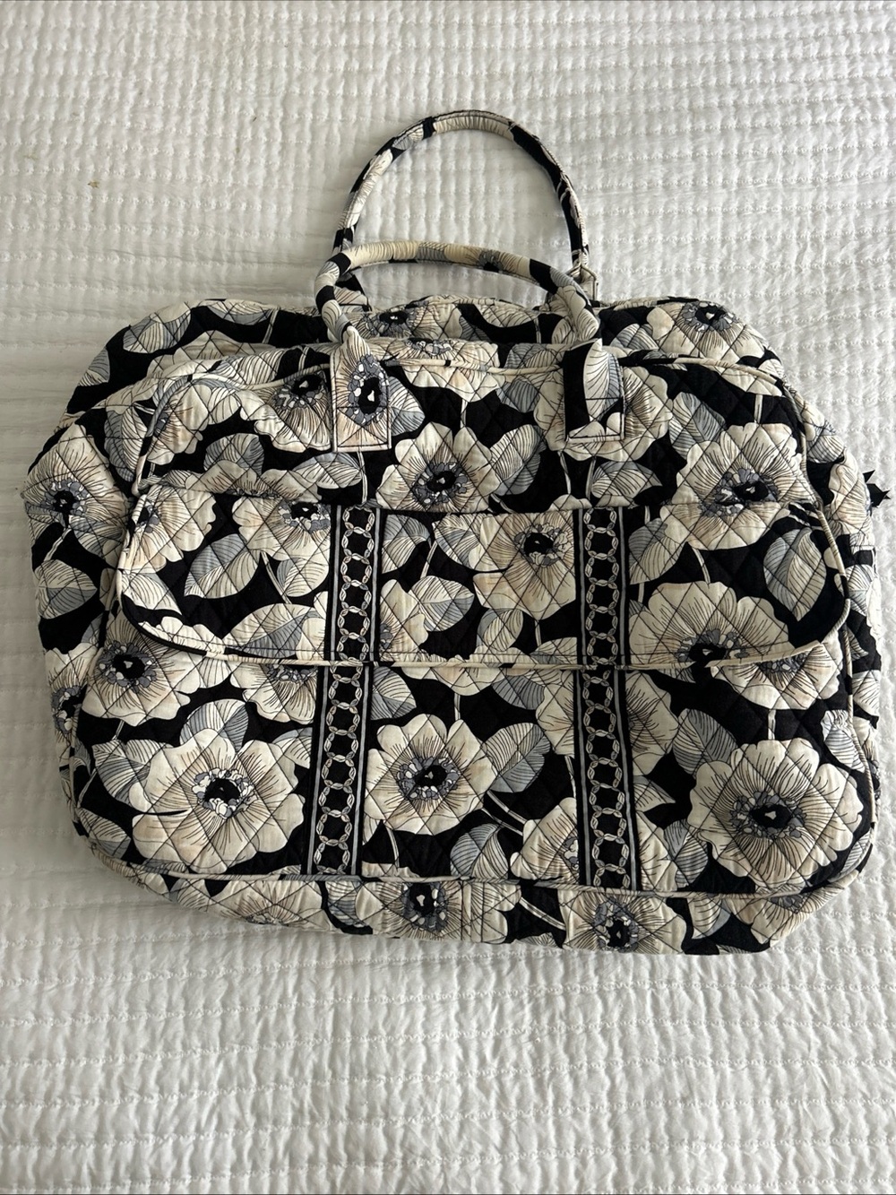 Vera Bradley Camilla Floral Black and Cream Floral Quilted Travel Bag
